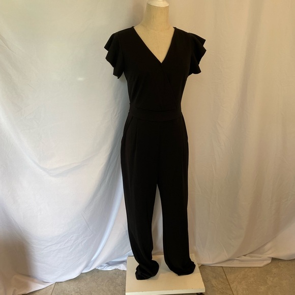 VENUS Pants - Venus Flutter Sleeve Black Jumpsuit